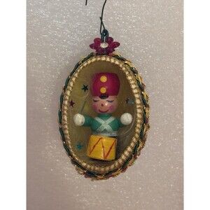 Vtg Christmas Tree Ornament Embellished Egg Shell Toy Soldier Holiday